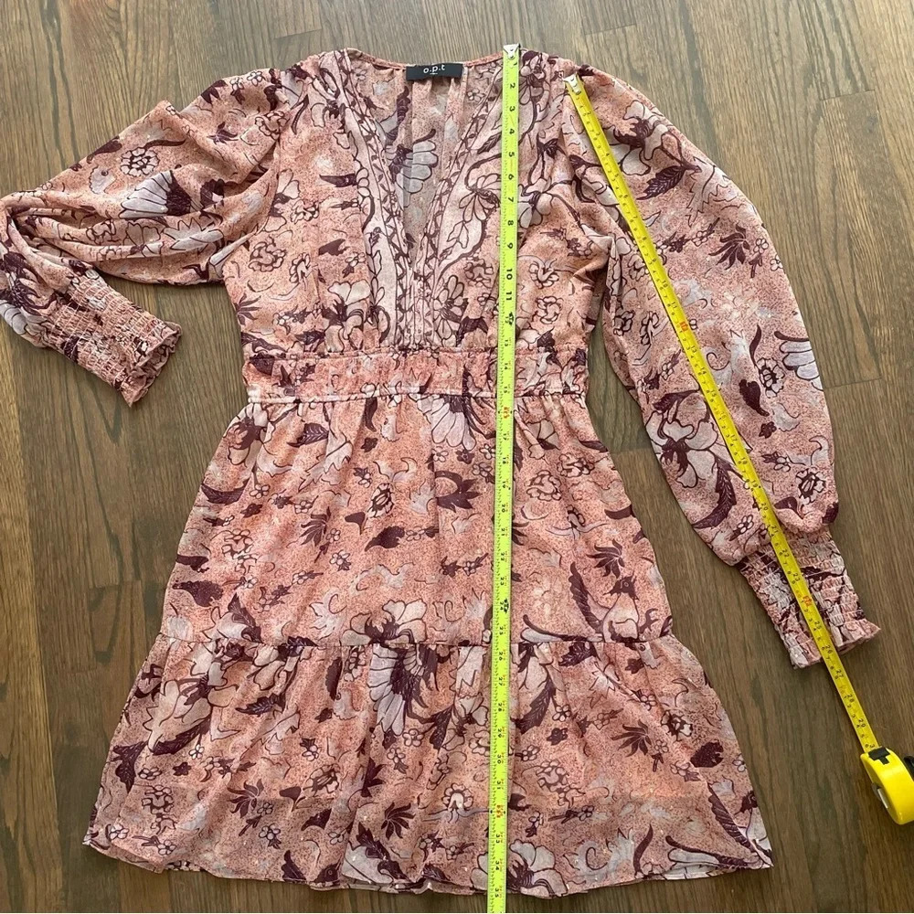 ANTHROPOLOGIE o.p.t Peach Floral Degage Metallic Boho Peasant Mini Dress - Picture 8 of 12